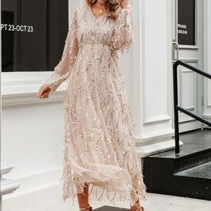 Long sleeve sequined nude colored dress